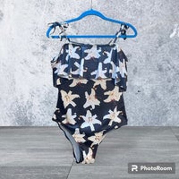 Lovely Floral Off Shoulder One Piece Swimsuit Size Large - Picture 2 of 5